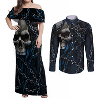 You Inspire My Inner Serial Killer Skull Couples Matching Off Shoulder Maxi Dress and Long Sleeve Button Shirts - Wonder Print Shop