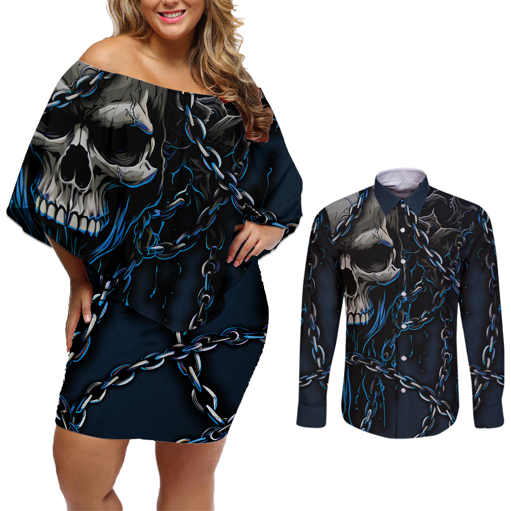 You Inspire My Inner Serial Killer Skull Couples Matching Off Shoulder Short Dress and Long Sleeve Button Shirts - Wonder Print Shop