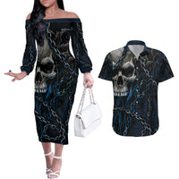You Inspire My Inner Serial Killer Skull Couples Matching Off The Shoulder Long Sleeve Dress and Hawaiian Shirt - Wonder Print Shop