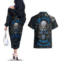 You Inspire My Inner Serial Killer Skull Couples Matching Off The Shoulder Long Sleeve Dress and Hawaiian Shirt - Wonder Print Shop