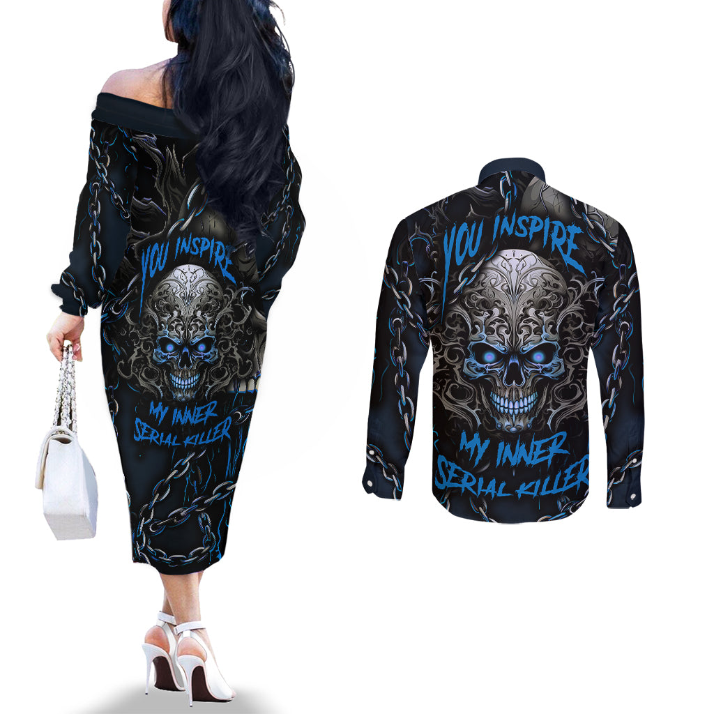 you-inspire-my-inner-serial-killer-skull-couples-matching-off-the-shoulder-long-sleeve-dress-and-long-sleeve-button-shirts