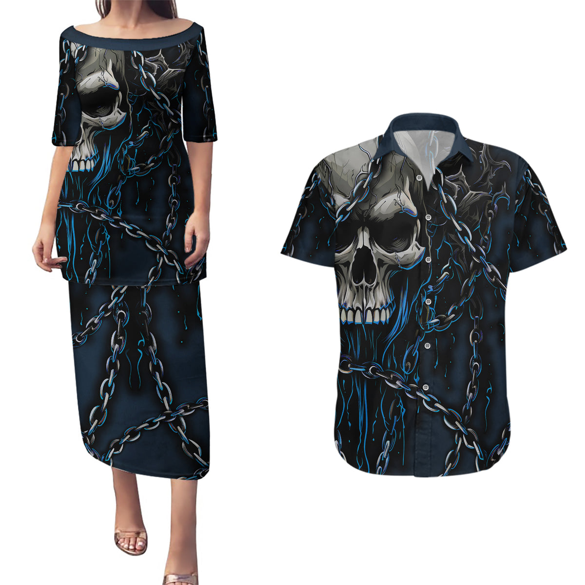 You Inspire My Inner Serial Killer Skull Couples Matching Puletasi Dress and Hawaiian Shirt - Wonder Print Shop