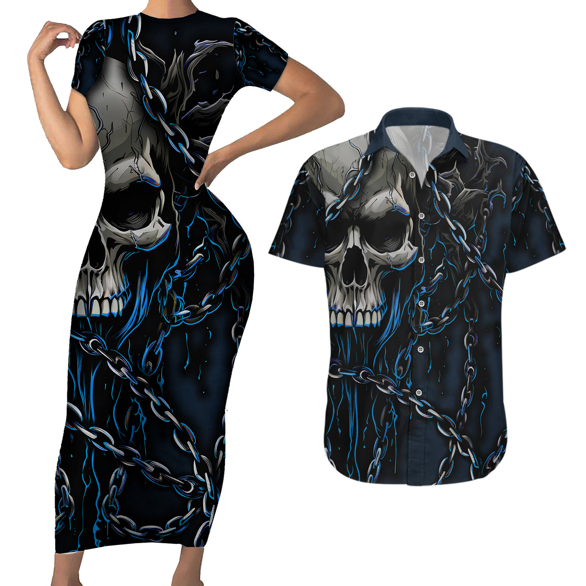You Inspire My Inner Serial Killer Skull Couples Matching Short Sleeve Bodycon Dress and Hawaiian Shirt - Wonder Print Shop