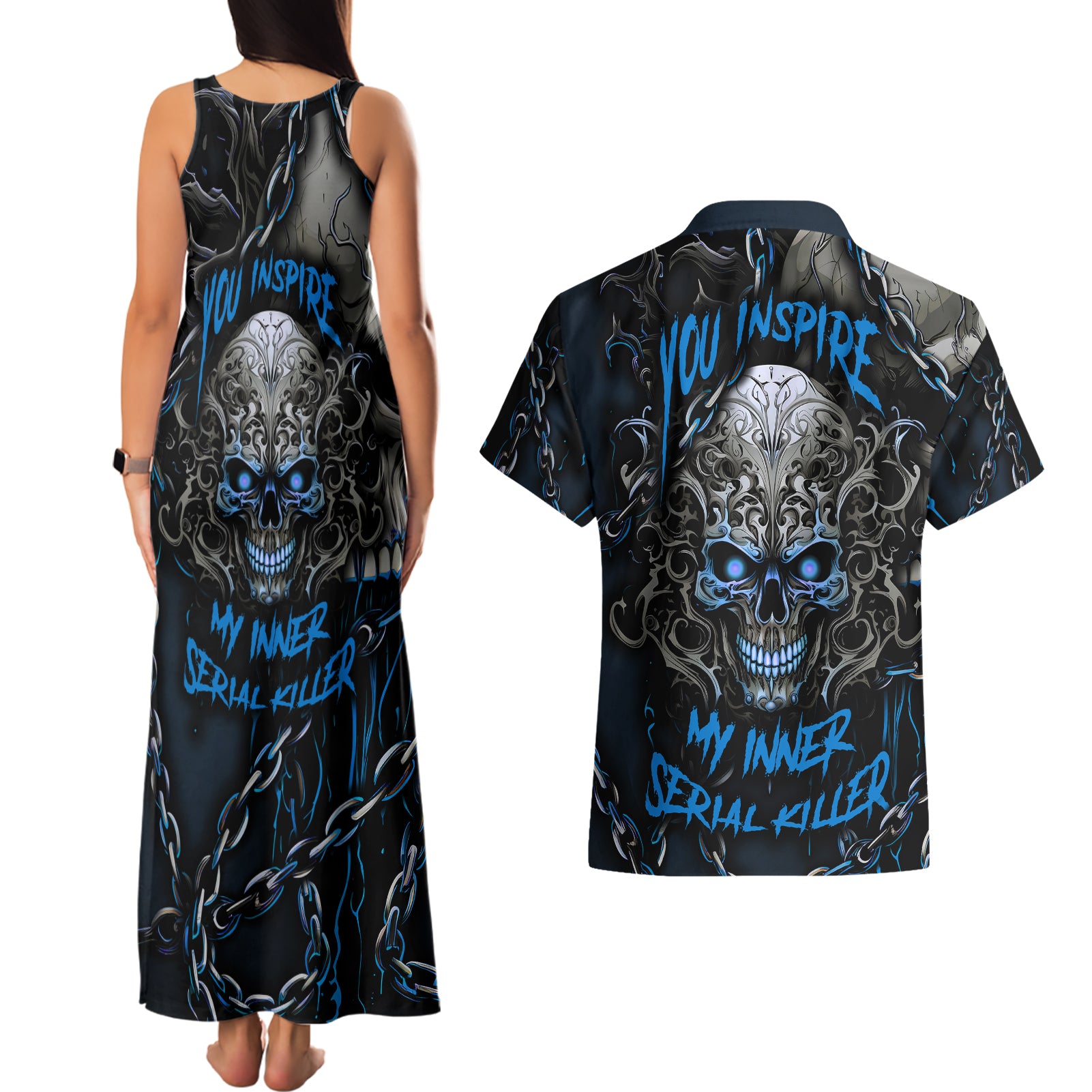 You Inspire My Inner Serial Killer Skull Couples Matching Tank Maxi Dress and Hawaiian Shirt - Wonder Print Shop