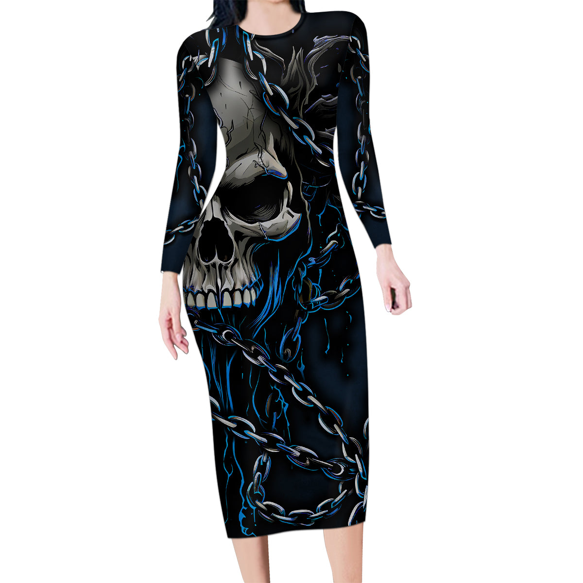 You Inspire My Inner Serial Killer Skull Family Matching Long Sleeve Bodycon Dress and Hawaiian Shirt - Wonder Print Shop