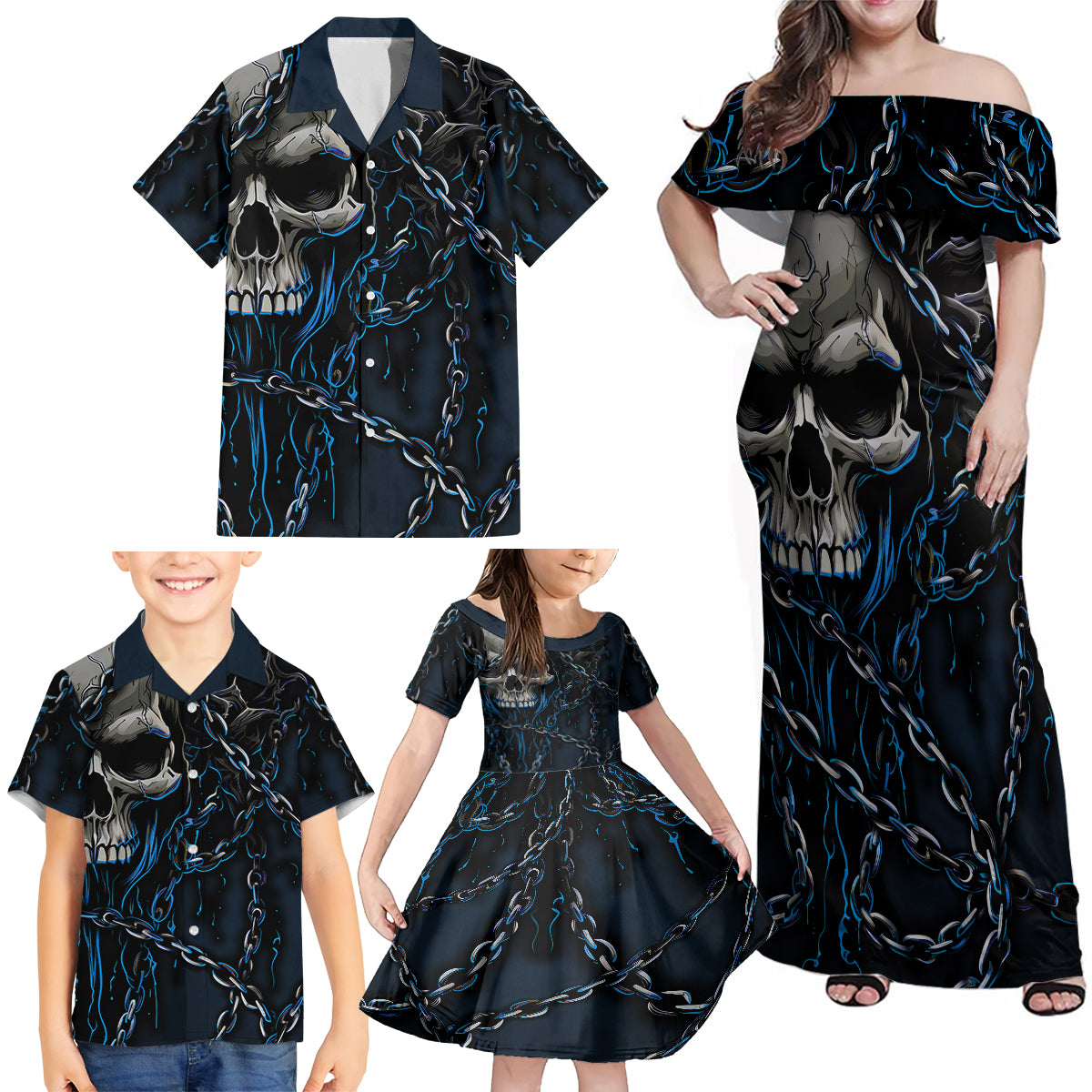 You Inspire My Inner Serial Killer Skull Family Matching Off Shoulder Maxi Dress and Hawaiian Shirt - Wonder Print Shop