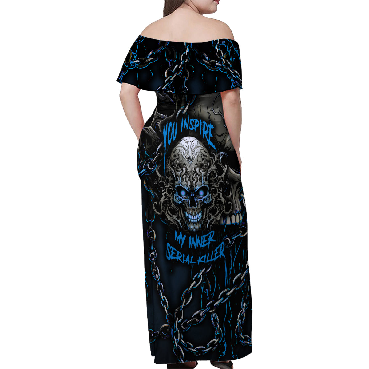 You Inspire My Inner Serial Killer Skull Family Matching Off Shoulder Maxi Dress and Hawaiian Shirt - Wonder Print Shop