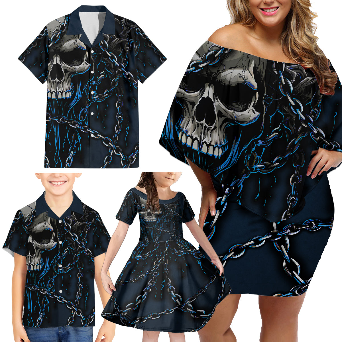 You Inspire My Inner Serial Killer Skull Family Matching Off Shoulder Short Dress and Hawaiian Shirt - Wonder Print Shop