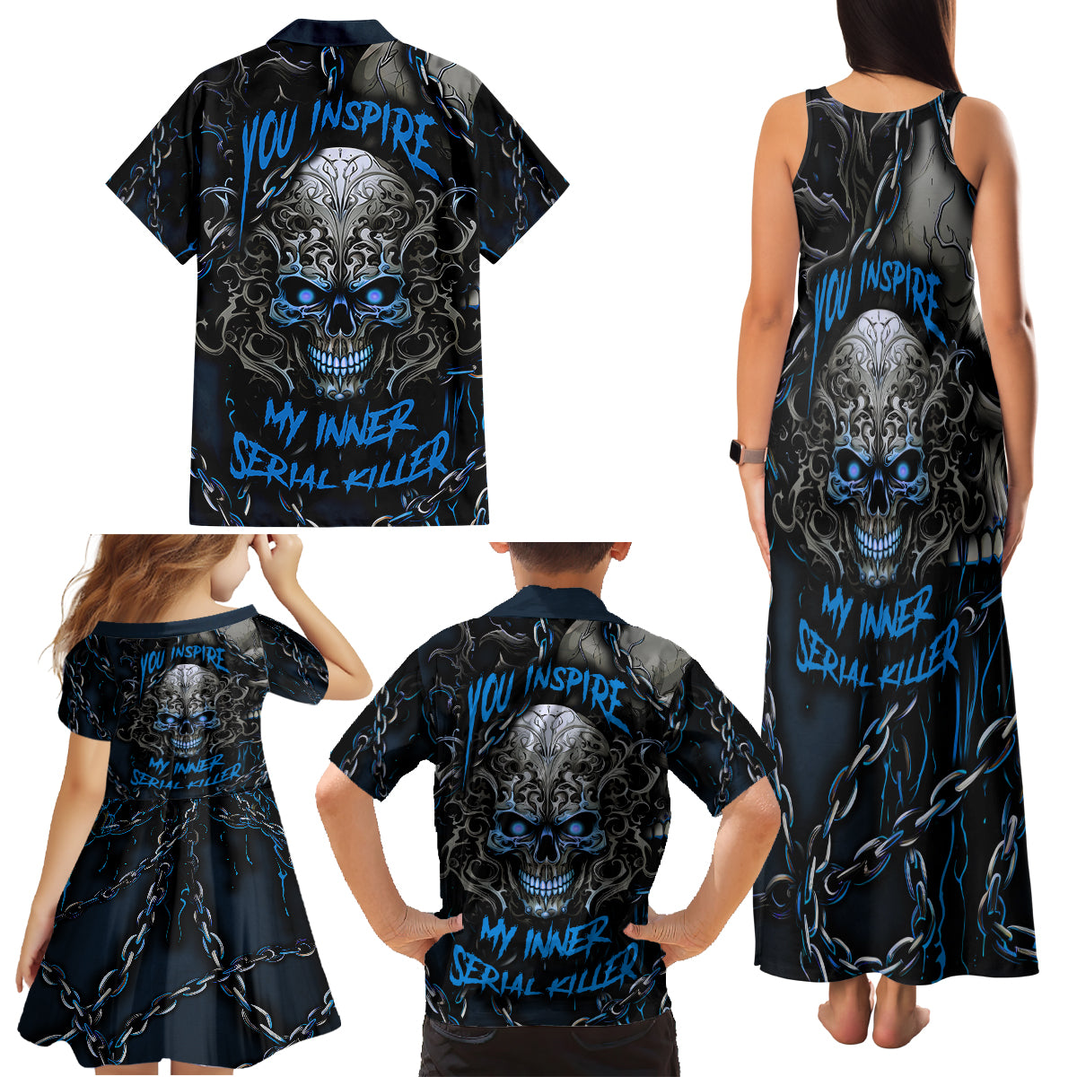 You Inspire My Inner Serial Killer Skull Family Matching Tank Maxi Dress and Hawaiian Shirt - Wonder Print Shop