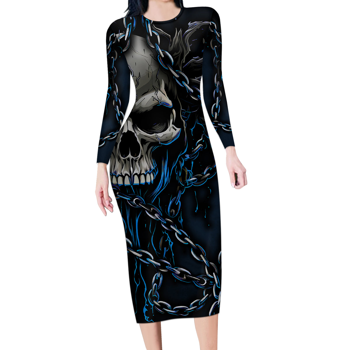 You Inspire My Inner Serial Killer Skull Long Sleeve Bodycon Dress - Wonder Print Shop