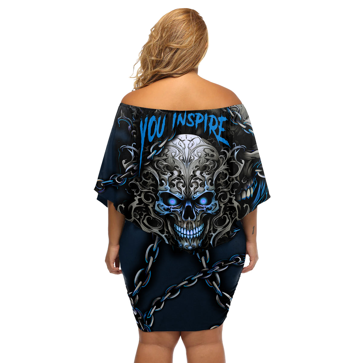 You Inspire My Inner Serial Killer Skull Off Shoulder Short Dress - Wonder Print Shop