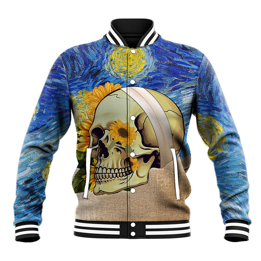Van Gogh Style Skull Baseball Jacket Hello My Friend - Wonder Print Shop