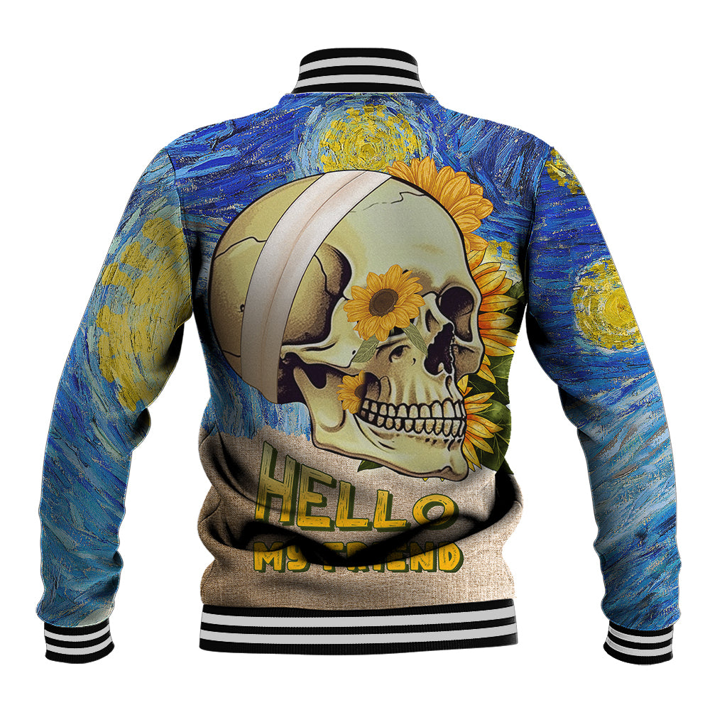 Van Gogh Style Skull Baseball Jacket Hello My Friend - Wonder Print Shop