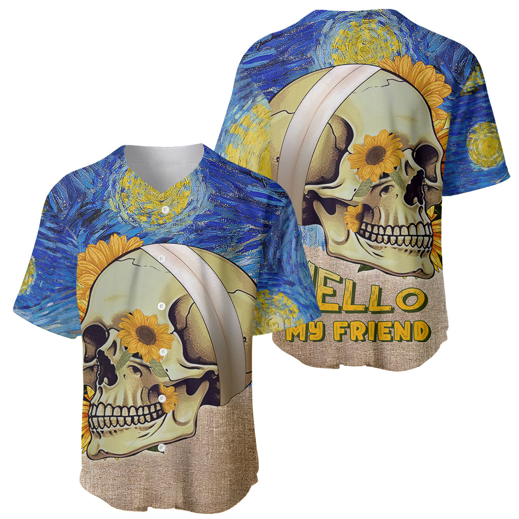 Van Gogh Style Skull Baseball Jersey Hello My Friend - Wonder Print Shop