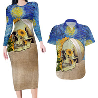 Van Gogh Style Skull Couples Matching Long Sleeve Bodycon Dress and Hawaiian Shirt Hello My Friend - Wonder Print Shop