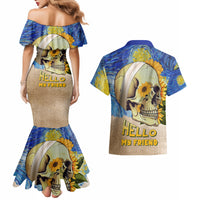 Van Gogh Style Skull Couples Matching Mermaid Dress and Hawaiian Shirt Hello My Friend - Wonder Print Shop