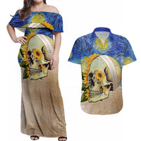 Van Gogh Style Skull Couples Matching Off Shoulder Maxi Dress and Hawaiian Shirt Hello My Friend - Wonder Print Shop