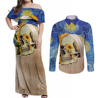 Van Gogh Style Skull Couples Matching Off Shoulder Maxi Dress and Long Sleeve Button Shirts Hello My Friend - Wonder Print Shop