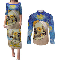 Van Gogh Style Skull Couples Matching Puletasi Dress and Long Sleeve Button Shirts Hello My Friend - Wonder Print Shop