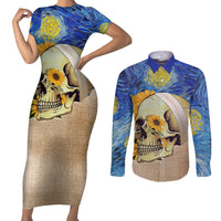 Van Gogh Style Skull Couples Matching Short Sleeve Bodycon Dress and Long Sleeve Button Shirts Hello My Friend - Wonder Print Shop