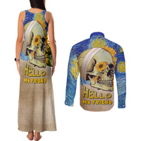 Van Gogh Style Skull Couples Matching Tank Maxi Dress and Long Sleeve Button Shirts Hello My Friend - Wonder Print Shop