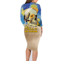 Van Gogh Style Skull Family Matching Long Sleeve Bodycon Dress and Hawaiian Shirt Hello My Friend - Wonder Print Shop