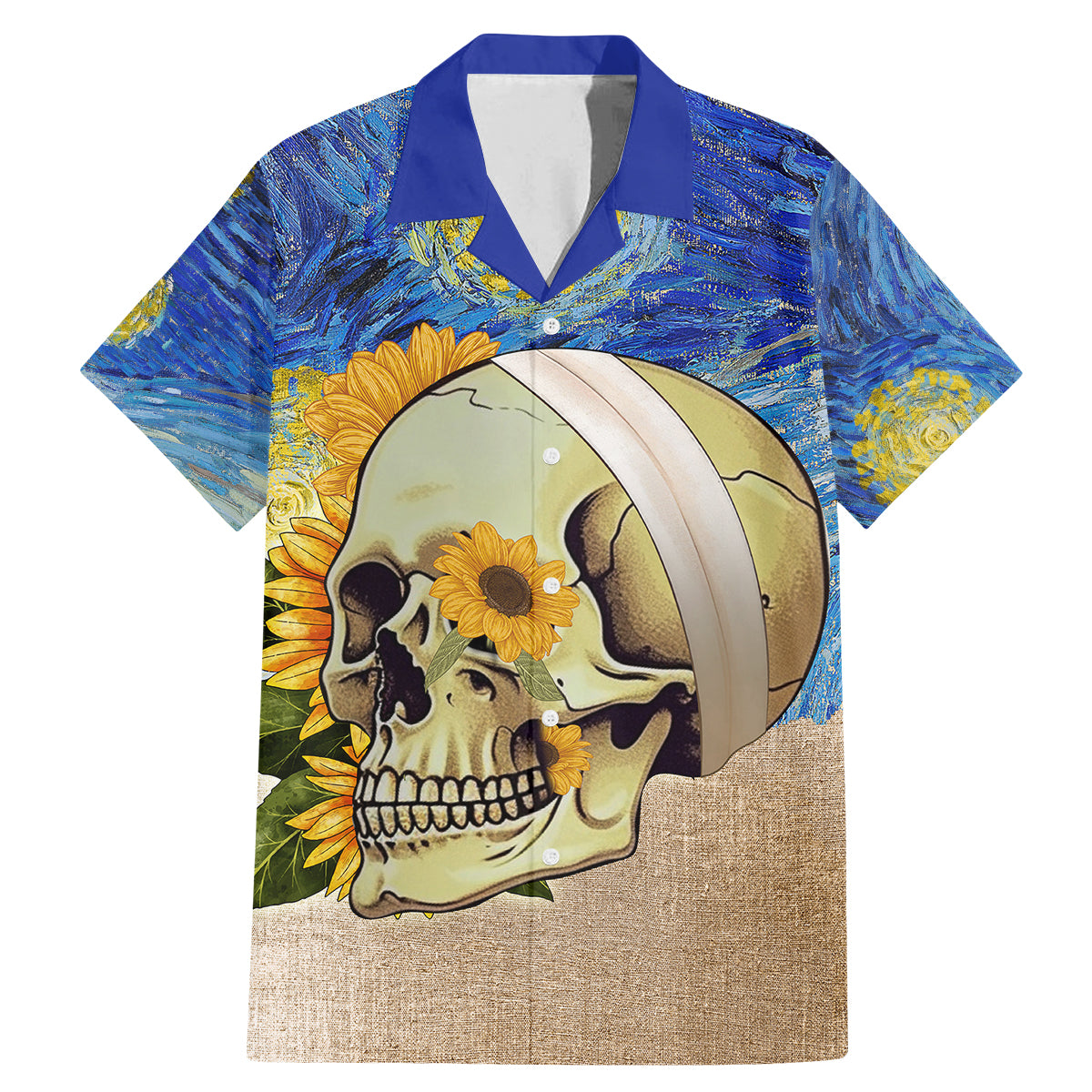 Van Gogh Style Skull Family Matching Mermaid Dress and Hawaiian Shirt Hello My Friend - Wonder Print Shop