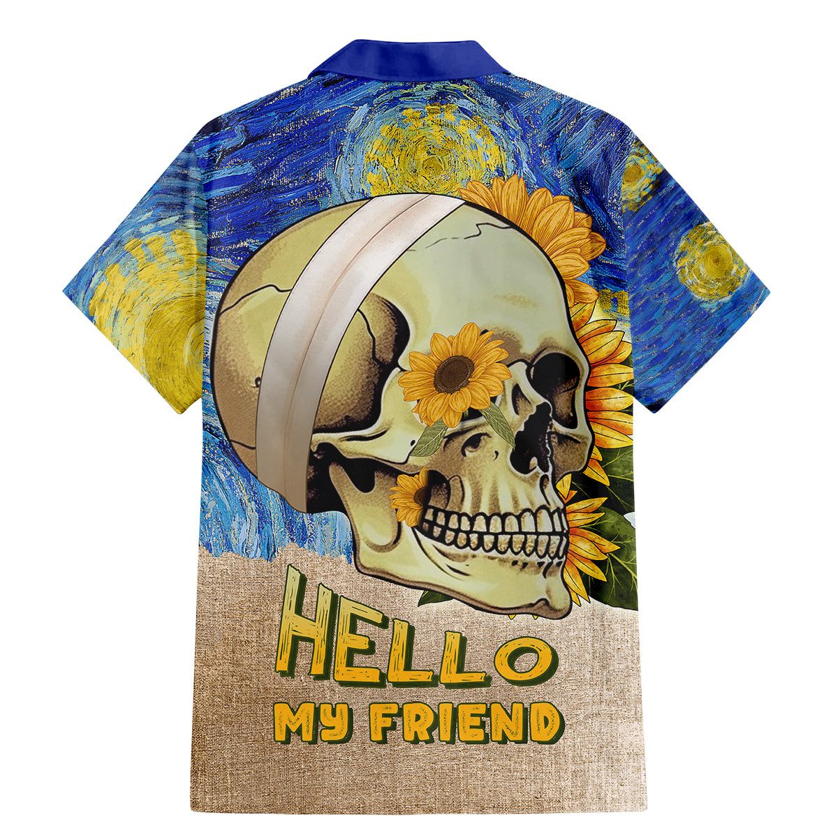 Van Gogh Style Skull Family Matching Mermaid Dress and Hawaiian Shirt Hello My Friend - Wonder Print Shop