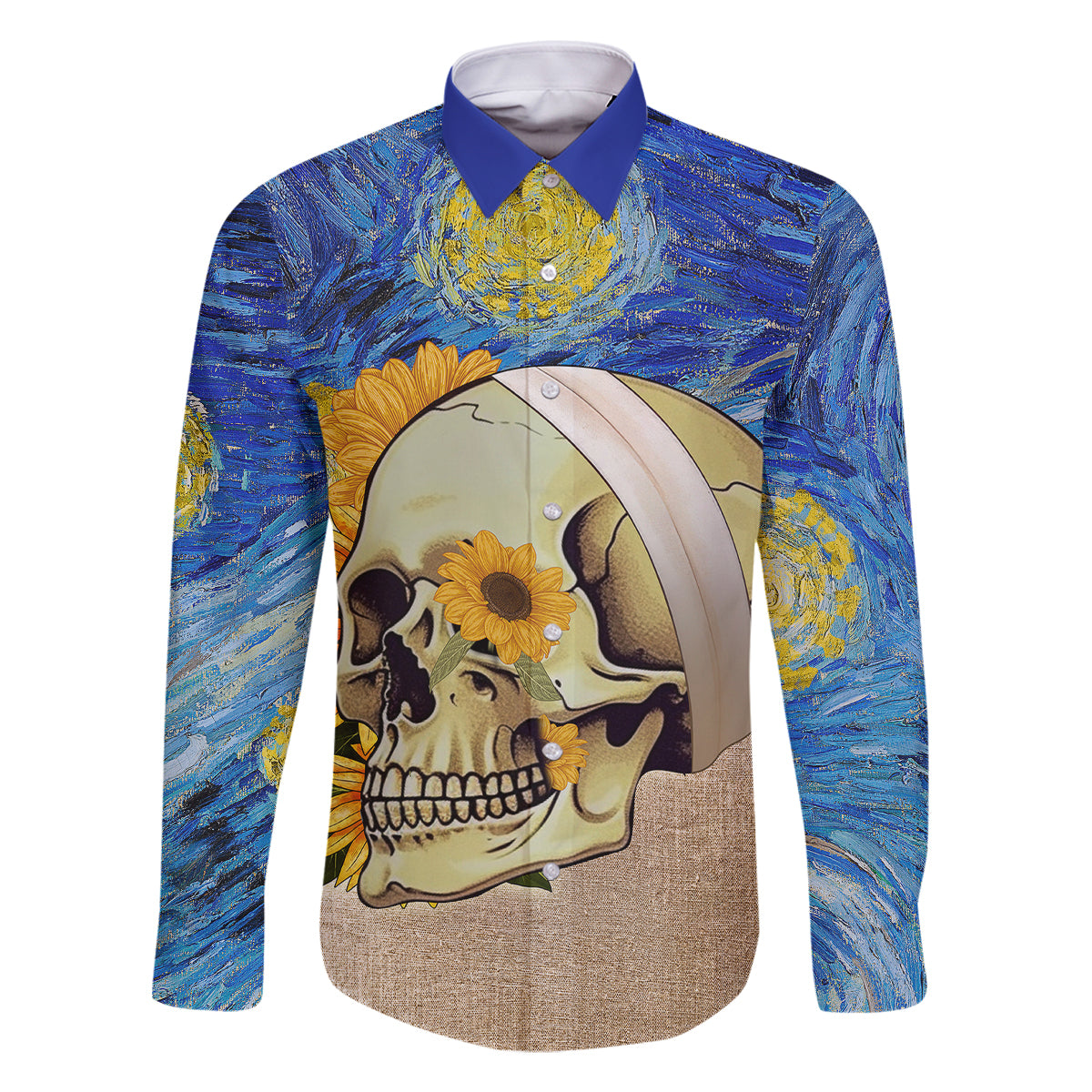 Van Gogh Style Skull Family Matching Mermaid Dress and Hawaiian Shirt Hello My Friend - Wonder Print Shop