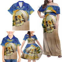 Van Gogh Style Skull Family Matching Off Shoulder Maxi Dress and Hawaiian Shirt Hello My Friend - Wonder Print Shop