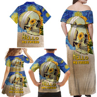 Van Gogh Style Skull Family Matching Off Shoulder Maxi Dress and Hawaiian Shirt Hello My Friend - Wonder Print Shop