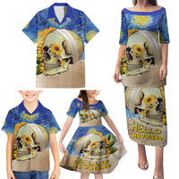 Van Gogh Style Skull Family Matching Puletasi Dress and Hawaiian Shirt Hello My Friend - Wonder Print Shop