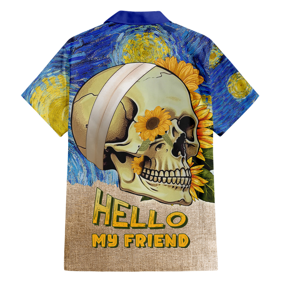 Van Gogh Style Skull Family Matching Short Sleeve Bodycon Dress and Hawaiian Shirt Hello My Friend - Wonder Print Shop
