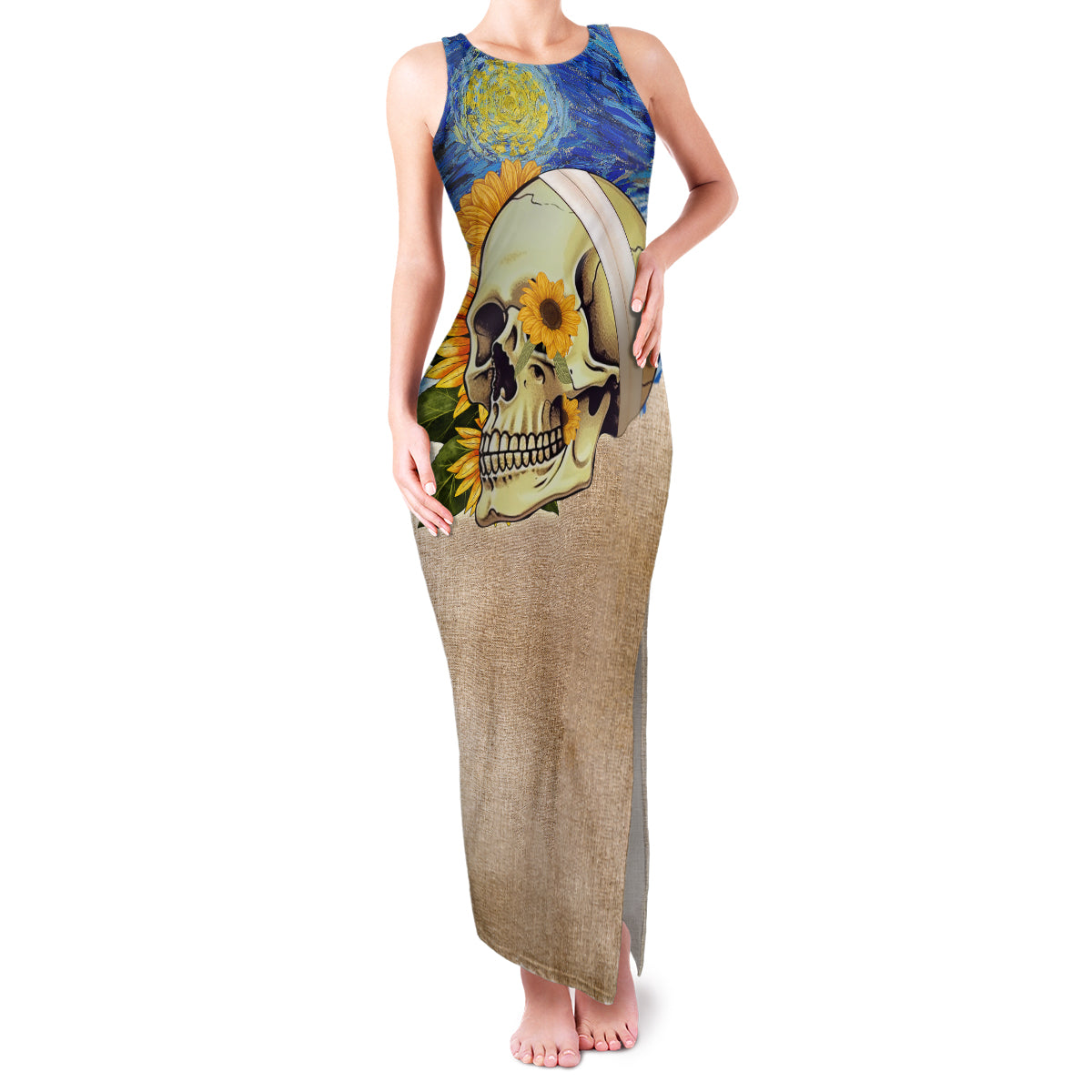 Van Gogh Style Skull Family Matching Tank Maxi Dress and Hawaiian Shirt Hello My Friend - Wonder Print Shop