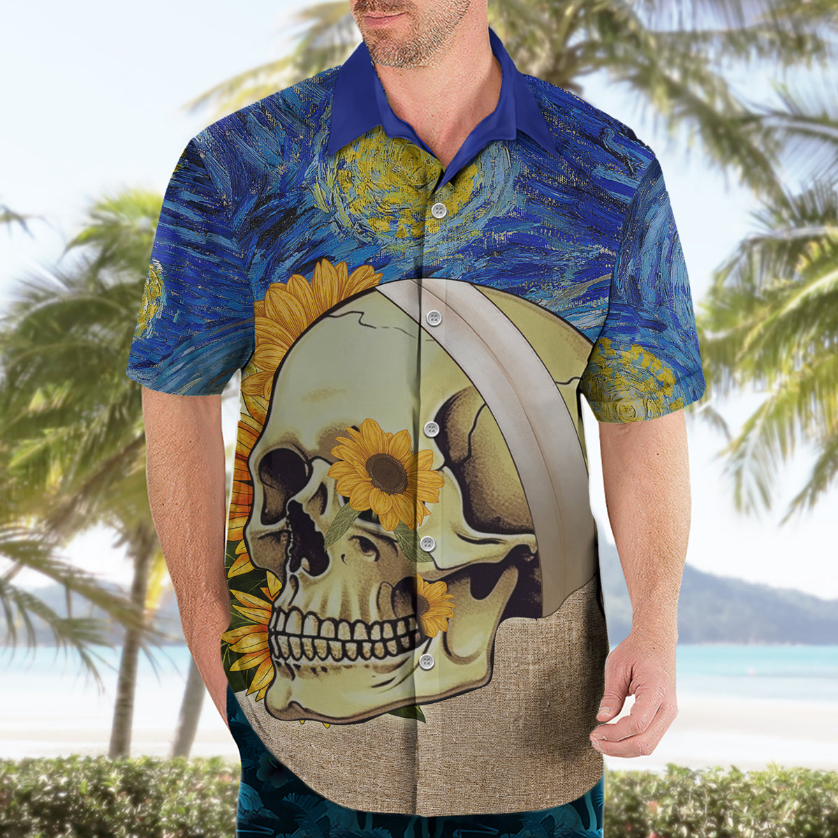 Van Gogh Style Skull Hawaiian Shirt Hello My Friend - Wonder Print Shop
