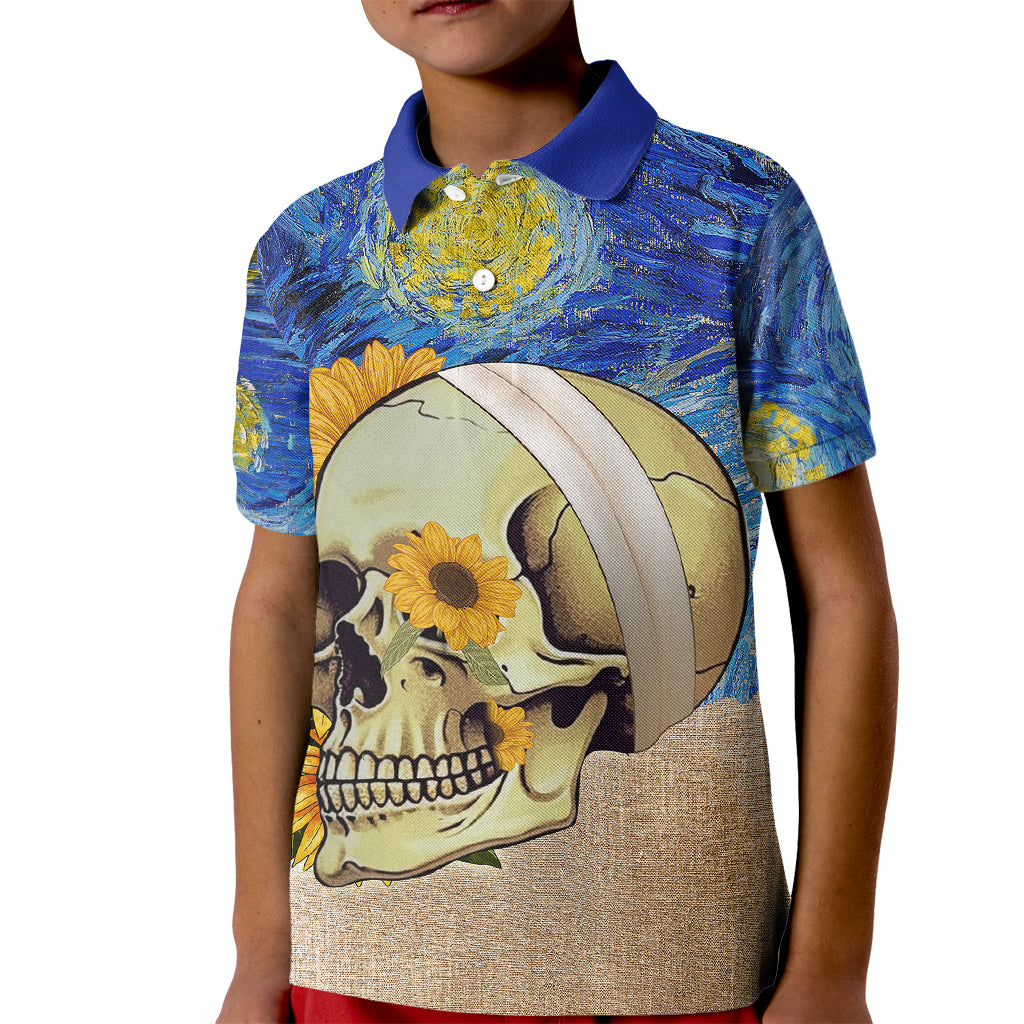 Van Gogh Style Skull Kid Polo Shirt Hello My Friend - Wonder Print Shop