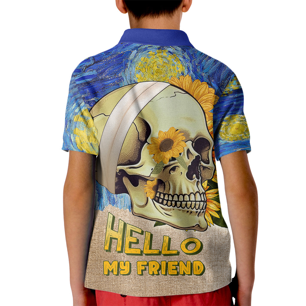 Van Gogh Style Skull Kid Polo Shirt Hello My Friend - Wonder Print Shop