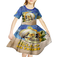 Van Gogh Style Skull Kid Short Sleeve Dress Hello My Friend - Wonder Print Shop