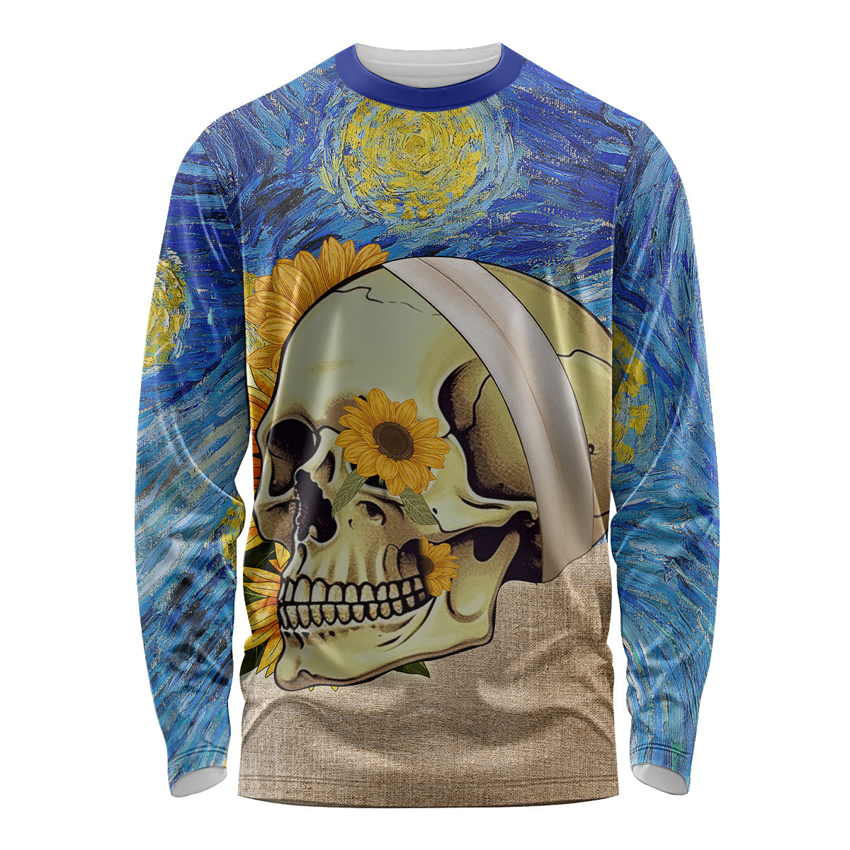 Van Gogh Style Skull Long Sleeve Shirt Hello My Friend - Wonder Print Shop