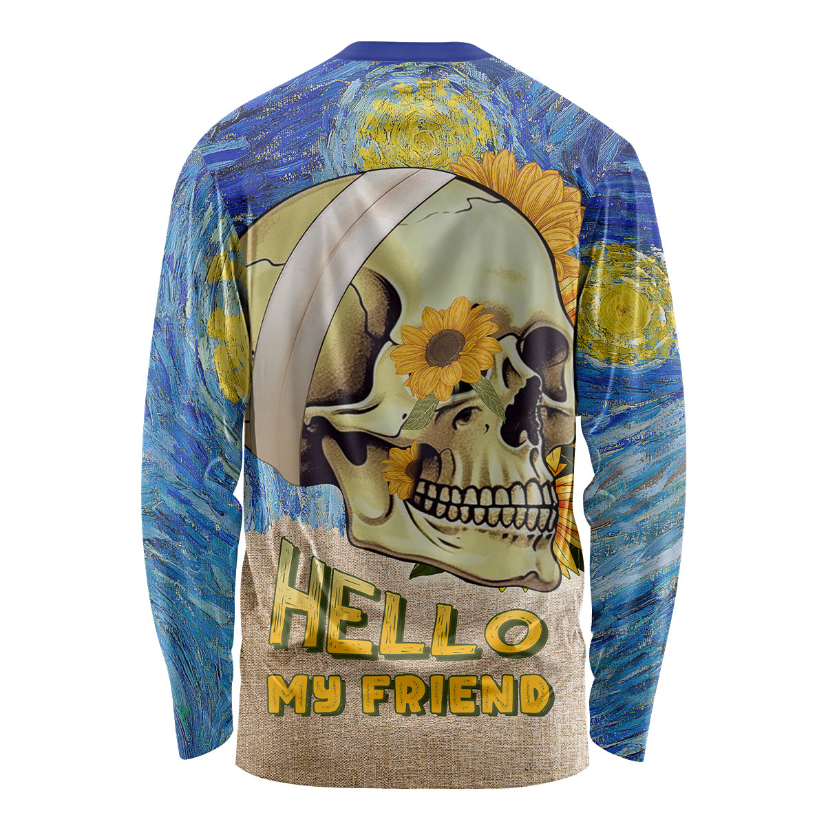 Van Gogh Style Skull Long Sleeve Shirt Hello My Friend - Wonder Print Shop