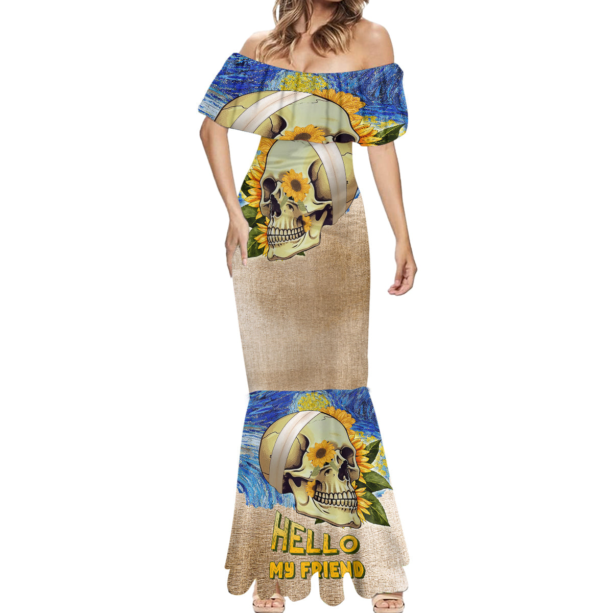 Van Gogh Style Skull Mermaid Dress Hello My Friend - Wonder Print Shop