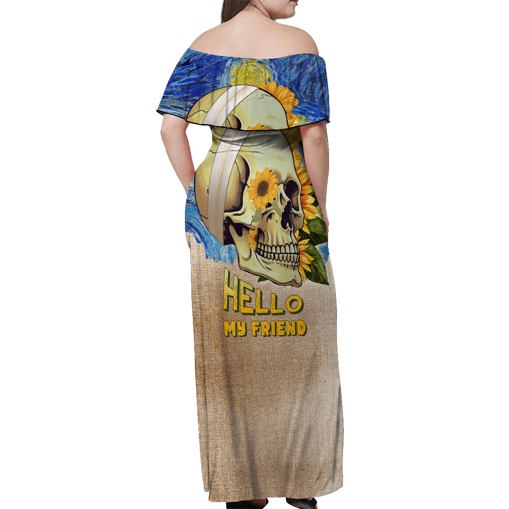Van Gogh Style Skull Off Shoulder Maxi Dress Hello My Friend - Wonder Print Shop