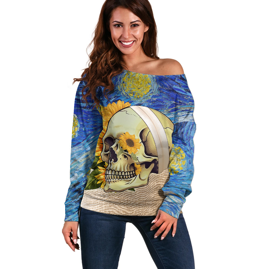 Van Gogh Style Skull Off Shoulder Sweater Hello My Friend - Wonder Print Shop