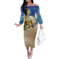 Van Gogh Style Skull Off The Shoulder Long Sleeve Dress Hello My Friend - Wonder Print Shop