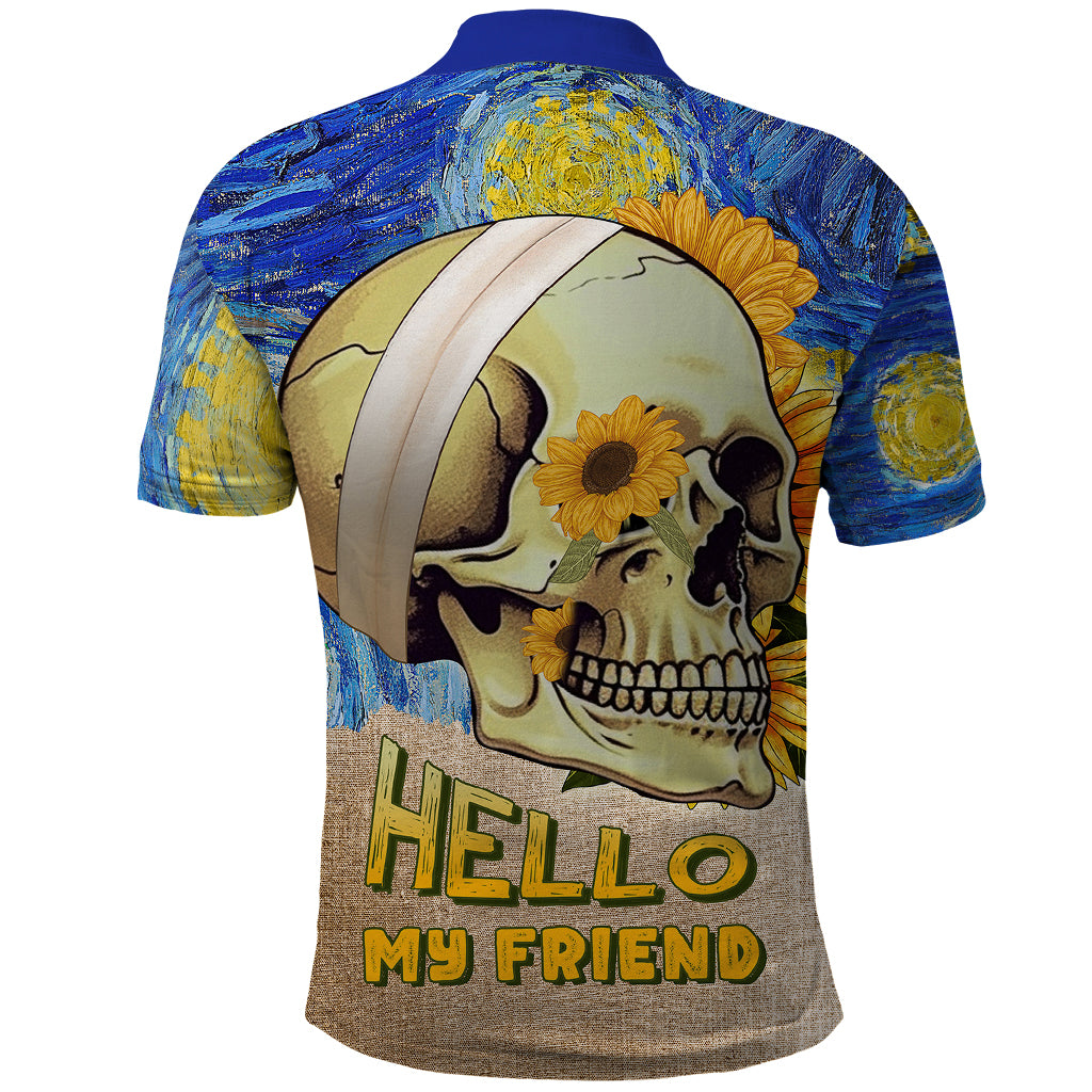 Van Gogh Style Skull Polo Shirt Hello My Friend - Wonder Print Shop
