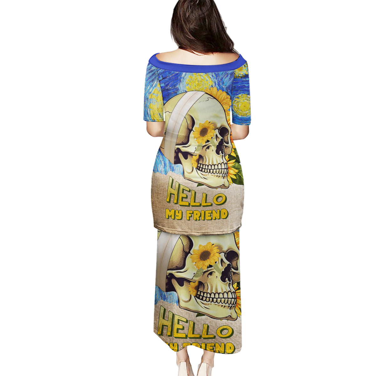 Van Gogh Style Skull Puletasi Hello My Friend - Wonder Print Shop