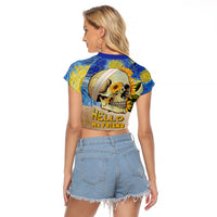Van Gogh Style Skull Raglan Cropped T Shirt Hello My Friend - Wonder Print Shop