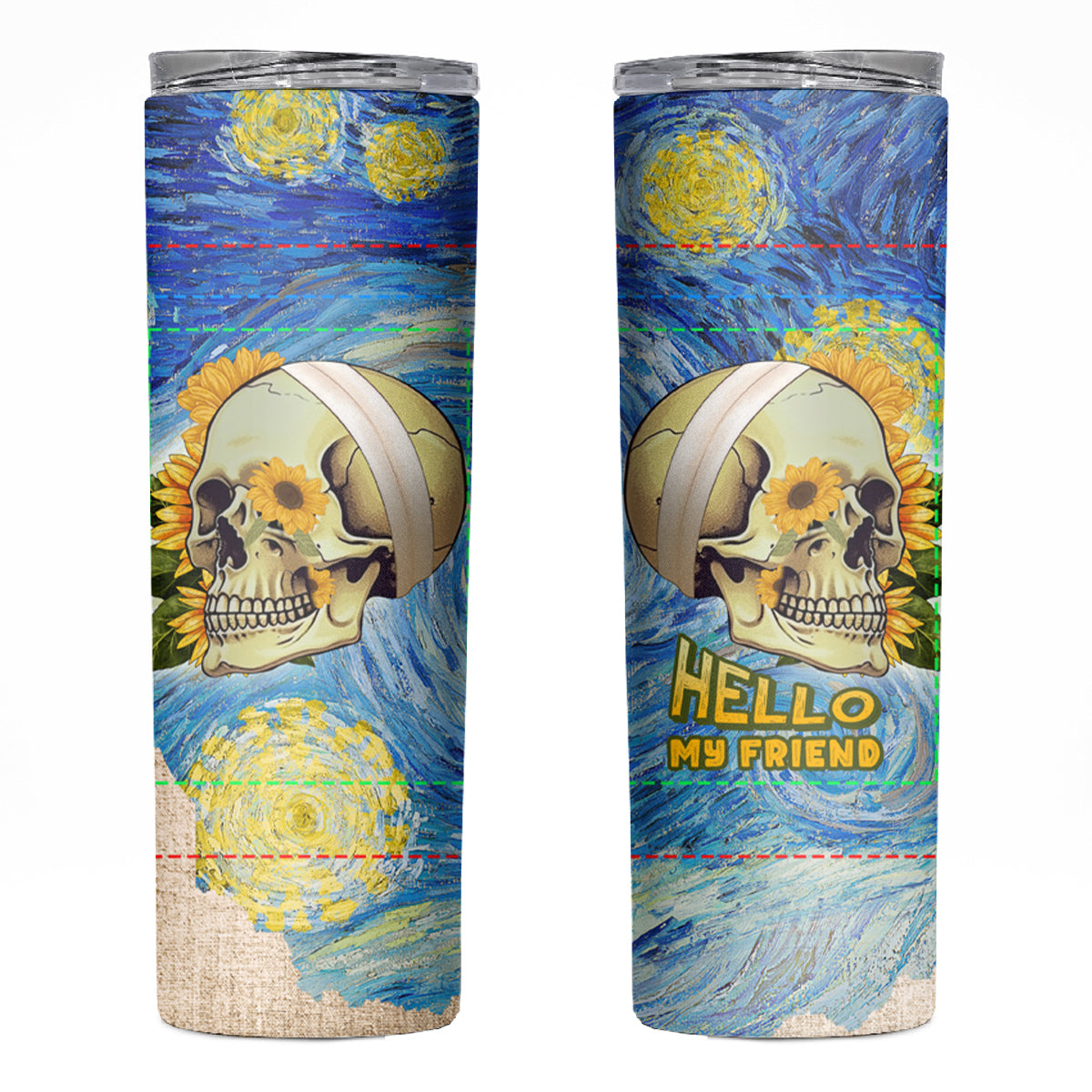 Van Gogh Style Skull Skinny Tumbler Hello My Friend - Wonder Print Shop