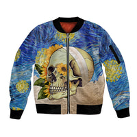 Van Gogh Style Skull Sleeve Zip Bomber Jacket Hello My Friend - Wonder Print Shop