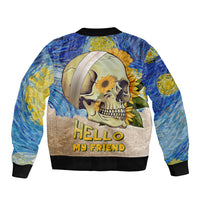 Van Gogh Style Skull Sleeve Zip Bomber Jacket Hello My Friend - Wonder Print Shop
